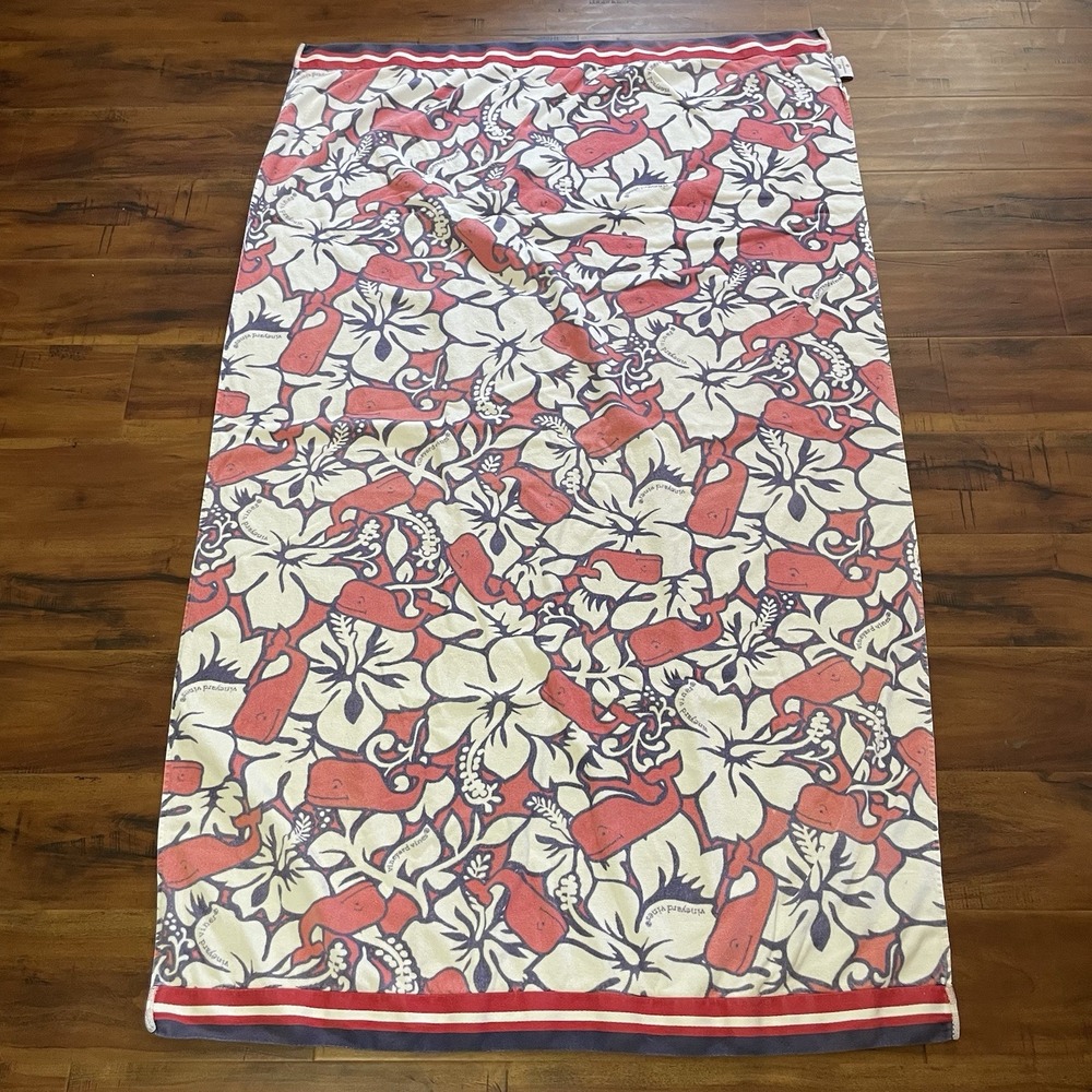 Vineyard Vines x Target Beach Towel Hibiscus Floral Whale Red Blue Beach Swim